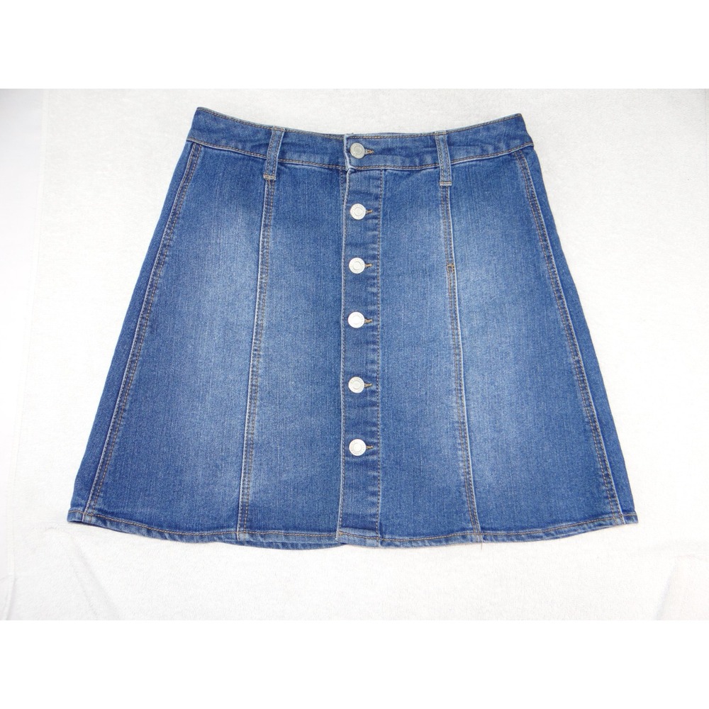 Mossimo Supply Co Womens Blue Denim Button Front A-Line Mini Skirt Size 6 4480